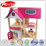 Pink House - Casuta de joaca cu mobilier din lemn inclus  cu doua nivele 